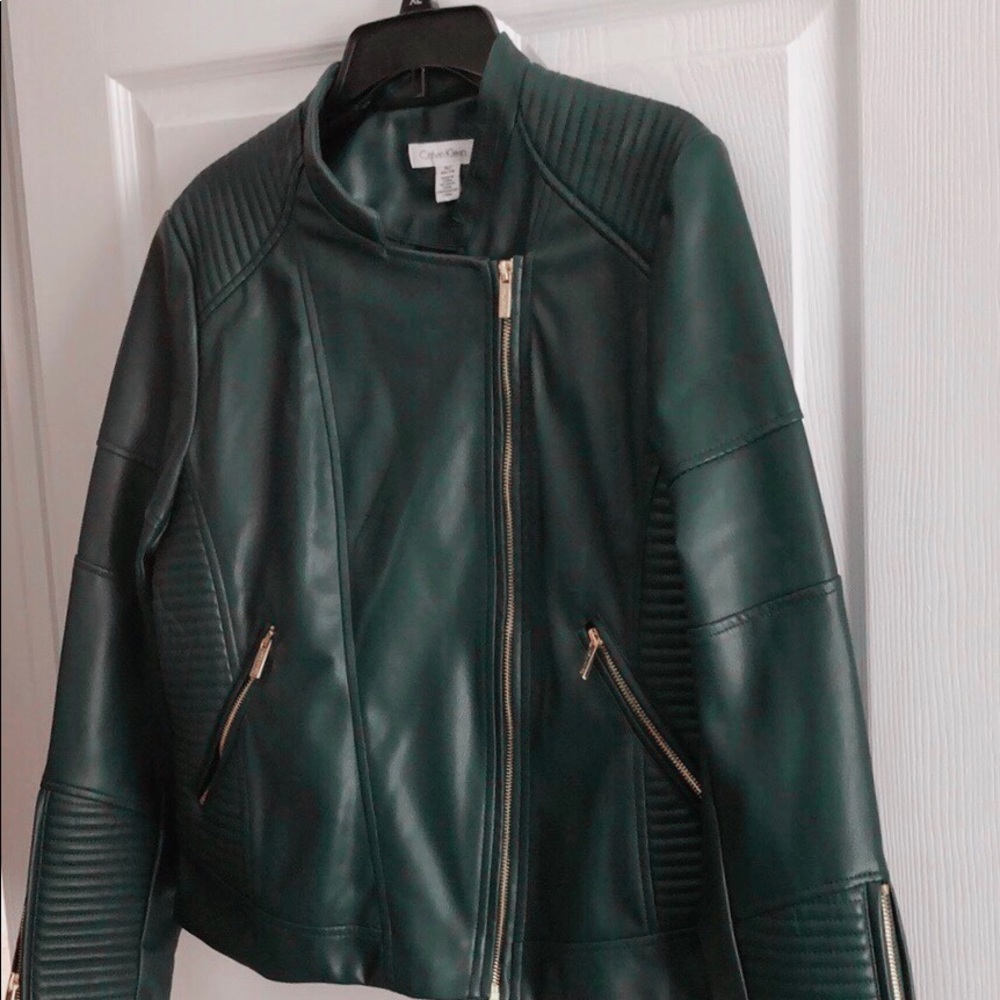 Calvin Klein Emerald Green Leather Moto Jacket